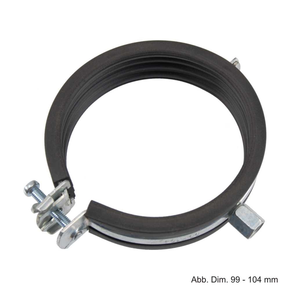 Rohrschelle einteilig verzinkt mit Einlage, Gewindeanschl. M8/M10, 99 - 104 mm