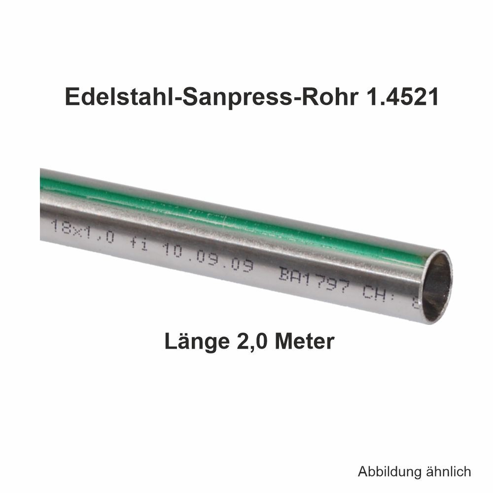 Viega Edelstahlrohr Sanpress nickelfrei 1.4521 in 2,0 m Stange, 15 x 1 mm
