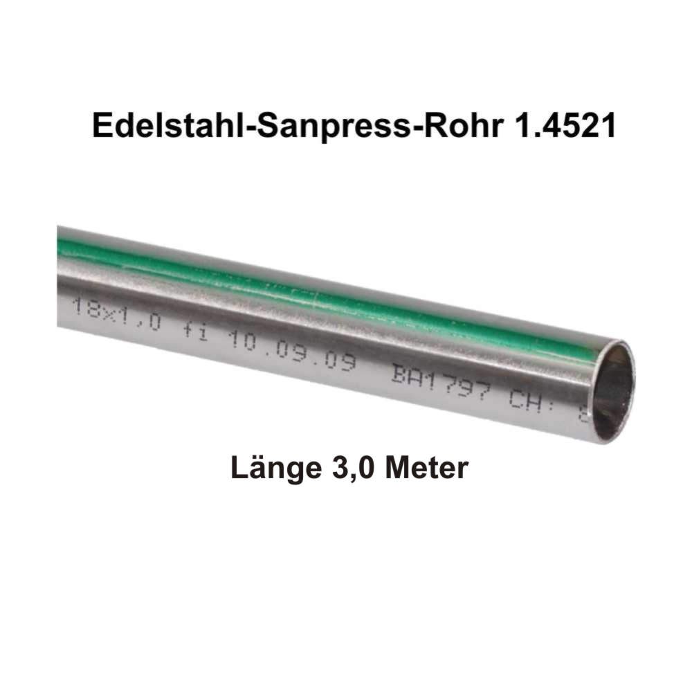 Viega Edelstahlrohr Sanpress nickelfrei 1.4521 in 3,0 m Stange, 18 x 1 mm