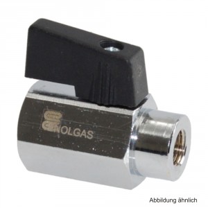 Mini-Kugelhahn Messing verchromt mit schwarzem Griff, IG/IG 1/8"